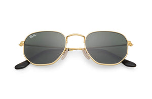 Rayban Hexagonal Flat Lenses Polished Gold Frame Green Classic G-15 Lenses 54Mm