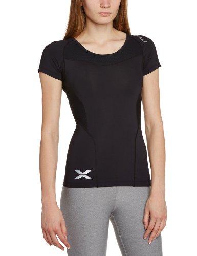 2XU WOMEN'S SHORT SLEEVE COMPRESSION TOP, BLACK/BLACK, MEDIUM