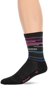Defeet Socks, Wooleator 6", Charcoal W/ Blue And Pink