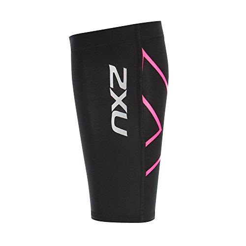 2XU COMPRESSION CALF GUARD, BLACK/PINK GLOW, LARGE