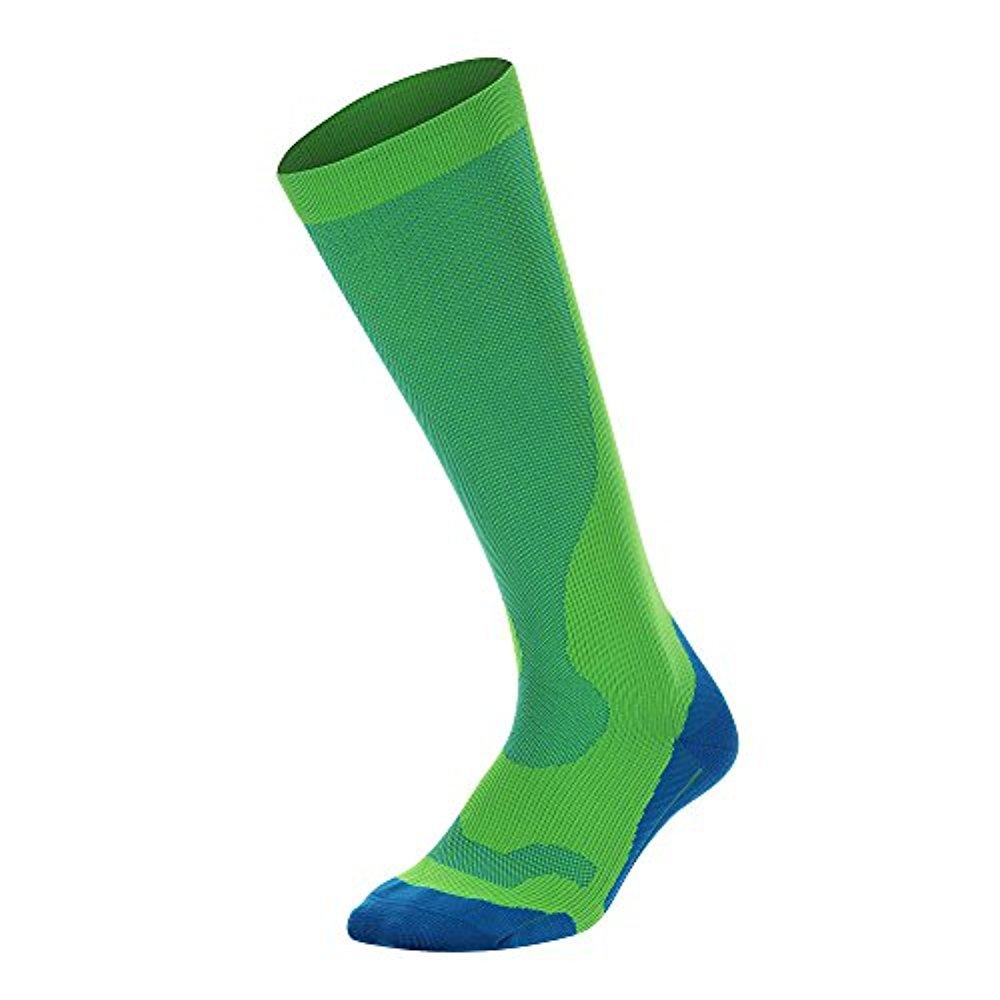 2XU MEN'S COMPRESSION PERFORMANCE SOCKS, GECKO GLOW/COBALT BLUE, X-LARGE