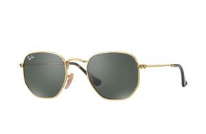 Rayban Hexagonal Flat Lenses Polished Gold Frame Green Classic G-15 Lenses 54Mm